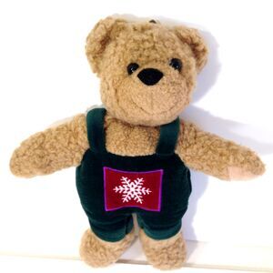 Vintage Hallmark Kiss Kiss Mistletoe Bear 10" Plush Snowflake Christmas Brown